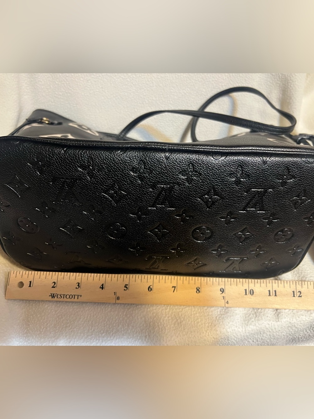 Black Tote with Cream Monogram Accents and Pouch - Picture 3 of 9